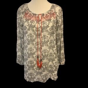 POINT ZERO CURVY FLORAL PRINT/ TIE NECK/ LONG SLEEVE BLOUSE/ TOP/ Size 1X